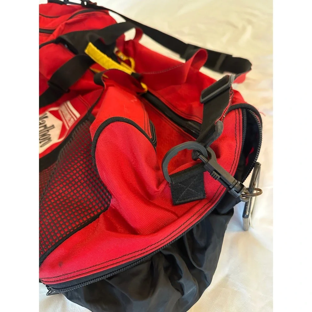 Vintage Marlboro Adventure Team Duffel Bag Red Black Travel Gym Luggage Tag 90s